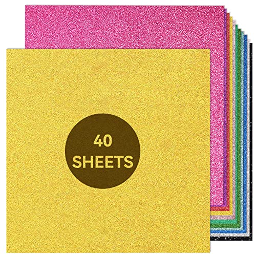 Glitter Cardstock 12" x 12", Colored Cardstock Paper for Cricut, Thick Card Stock for Card Making, Scrapbooking, Craft, Christmas Decorations, Holiday Party Supplies(280Gsm 40Sheets 20Colors)