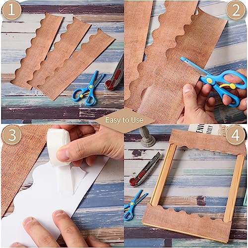 72 Feet Burlap Bulletin Board Border Brown Burlap Scalloped Borders Trim Rustic Die-Cut Bulletin Board Stripes Farmhouse Classroom Border Decorations for Fall Back to School Office Party Decor - style: Burlap Pattern