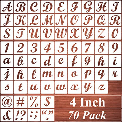 4 Inch Alphabet Letter Stencils for Painting - 70 Pack Letters and Numbers Stencil Templates with Signs for Painting on Wood, Reusable Letter and Number Stencils for Chalkboard Wood Signs & Wall Art - size: 4 Inch