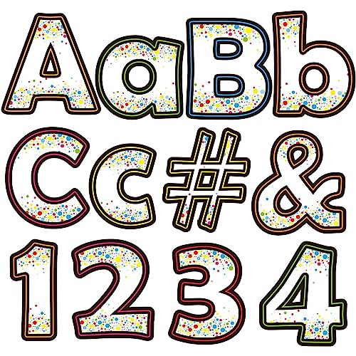 230PCS Confetti Bulletin Board Letters 4 Inch Confetti Letter Cutouts for Poster Board Class Alphabet and Punctuation Cutouts Set for Bulletin Poster Display School Wall Classroom Decor - style: Confetti