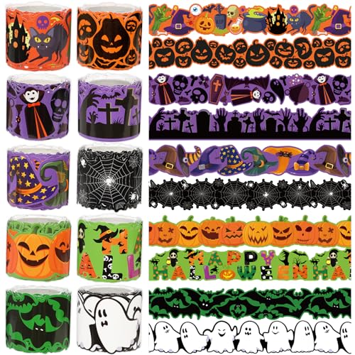 262Ft Halloween Bulletin Border Halloween Die-Cut Border Trim 10 Rolls Pumpkin Classroom Border for Bulletin Board Spider Themed Bulletin Board Decorations for Holiday Home School Wall Decor - style: Halloween