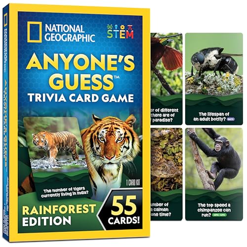 National Geographic Anyone's Guess Rainforest Animals Trivia Cards - Kids Trivia Card Game with 55 Jumbo Cards, Animal Games, Trivia Game - style: Rainforest Animal Trivia