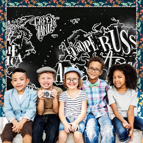 FYSUIMU 65.6 Ft Let's Explore World Map Bulletin Board Borders Travel The Map Straight Die Cut Trim Back to School Border Sticker Roll for Home Classroom Party Wall Decoration - style: Modern