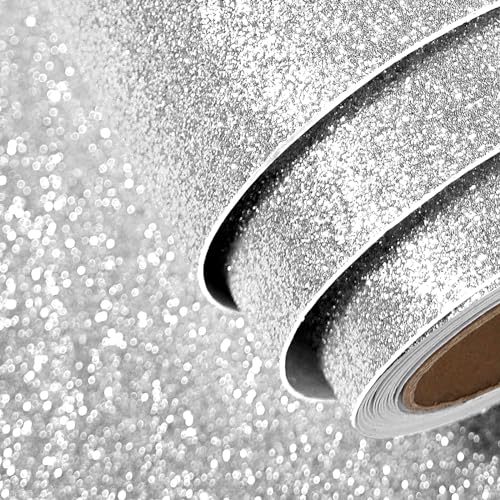 FunStick Glitter Cardstock Paper 15.8"x80" Silver Glitters Cardstock for Crafts Silver Glitter Paper Self Adhesive Colored Craft Card Stock Papers for DIY Birthday Party Wedding Invitations Scrapbook - size: 15.8" x 78.8"