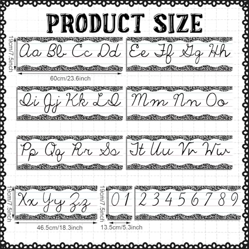 Set of 9 Cursive Writing Bulletin Board Cursive Alphabet Wall Strip for Teacher Supplies, Classroom Teaching Tool, Homeschooling, Kids Education (Composition) - style: Composition