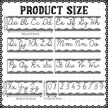 Set of 9 Cursive Writing Bulletin Board Cursive Alphabet Wall Strip for Teacher Supplies, Classroom Teaching Tool, Homeschooling, Kids Education (Composition) - style: Composition