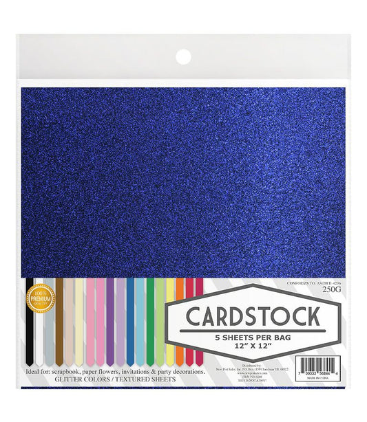Glitter Crafting Cardstock, 22 Color Choices, 250g. 12" x 12" Inch, 5 Premium Sheets (Navy Blue) - color: Navy Blue