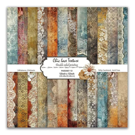 Vintage Lace Pattern Scrapbook Paper Pad 12×12,24 Sheets Double-Sided Coffee Floral Scrapbooking CardStock Paper Pad for Holiday Cardmaking DIY Junk Journal Origami Papers. - color: Coffee
