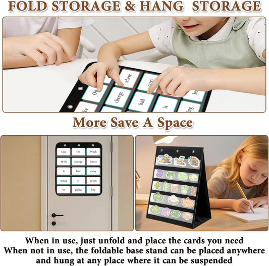 Tabletop Pocket Chart 13x17 Inch - 3 Page Flip Design 8 Sides Portable Sticker Display Stand Oxford Fabric Teaching Organizer for Classroom, Homeschool & Teacher Supplies(Patent Pending) - color: Upgrade Version - Black